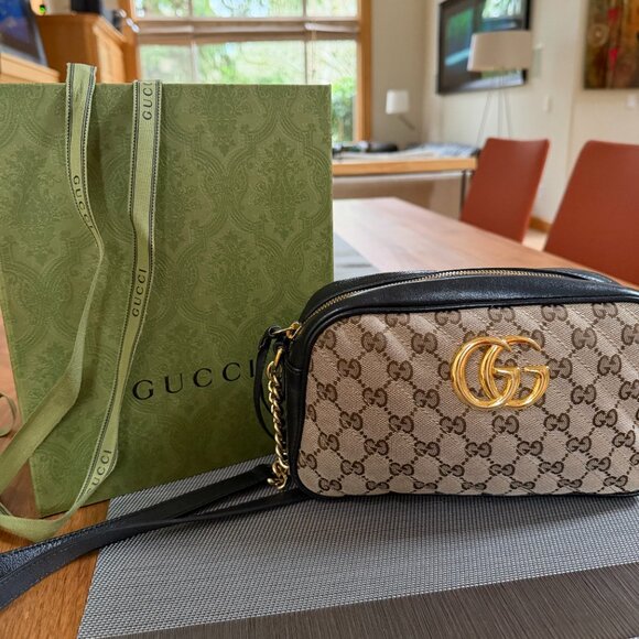 Gucci Monogram Matelasse Diagonal Small GG Marmont Chain Shoulder Bag - Picture 11 of 13